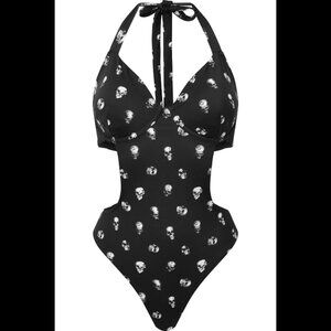 Killstar Rebel Fate Swimsuit Small Skulls Black Small NWT